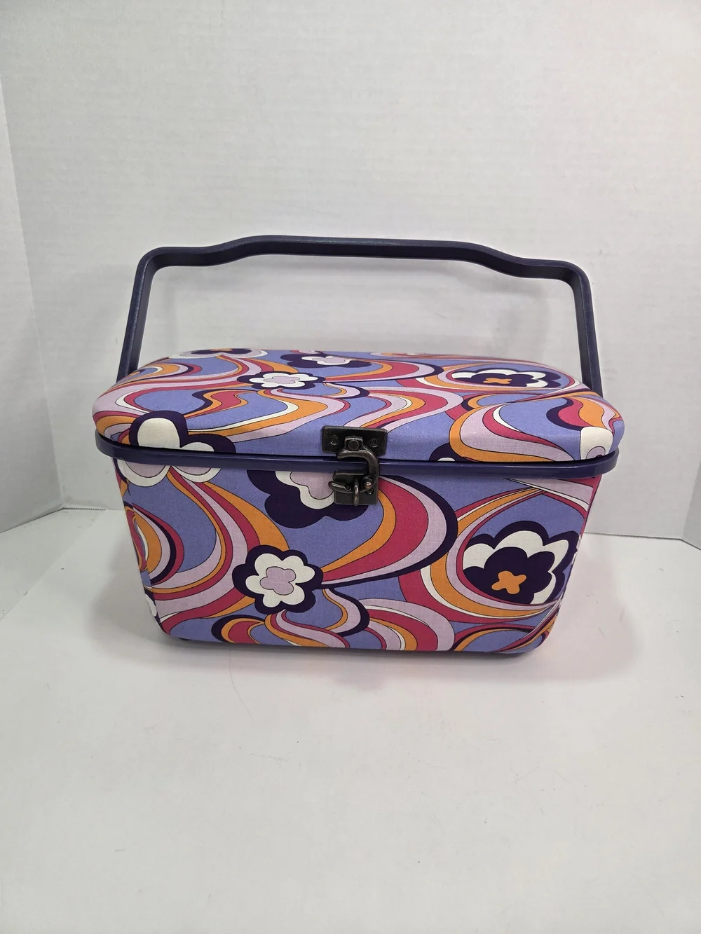 VTG. 1960-70s Peter Max Style Print Sewing Basket Groovy Flower Power Colors